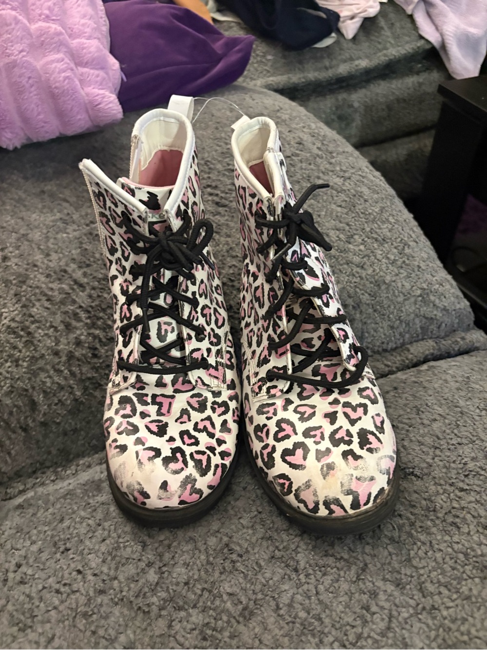 White & Pink Leopard Print Lace-Up Women’s Boots